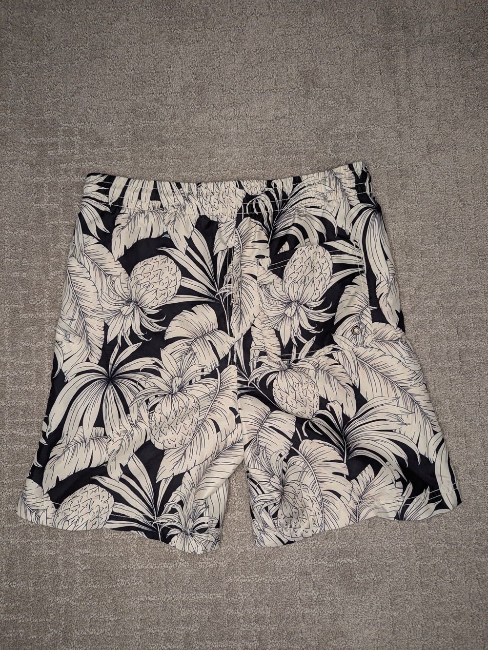 Old Navy Black & Cream Tropical Print Swim Trunks Size Boys XXL